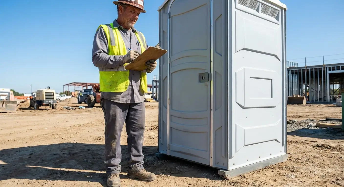 Portable toilet delivery truck ready for service in Stafford, CT